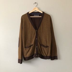 Men’s brown cardigan with elbow patches